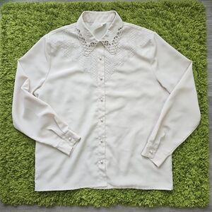 Vintage Cream Shirt with Cut Out And Embroideries Details
